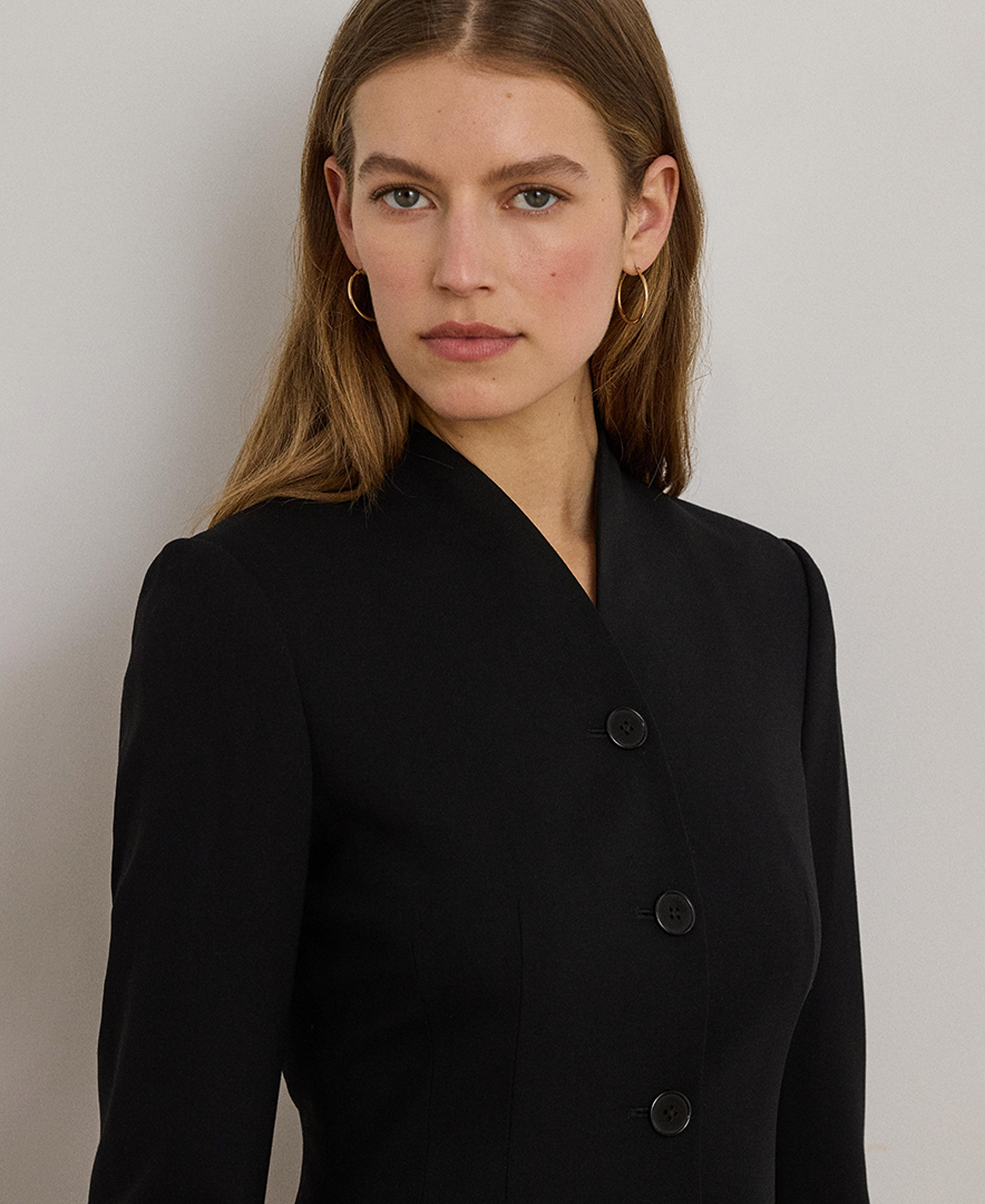 Lauren Ralph Lauren Women's Stretch Lightweight Curved Stand Collar Blazer - Black