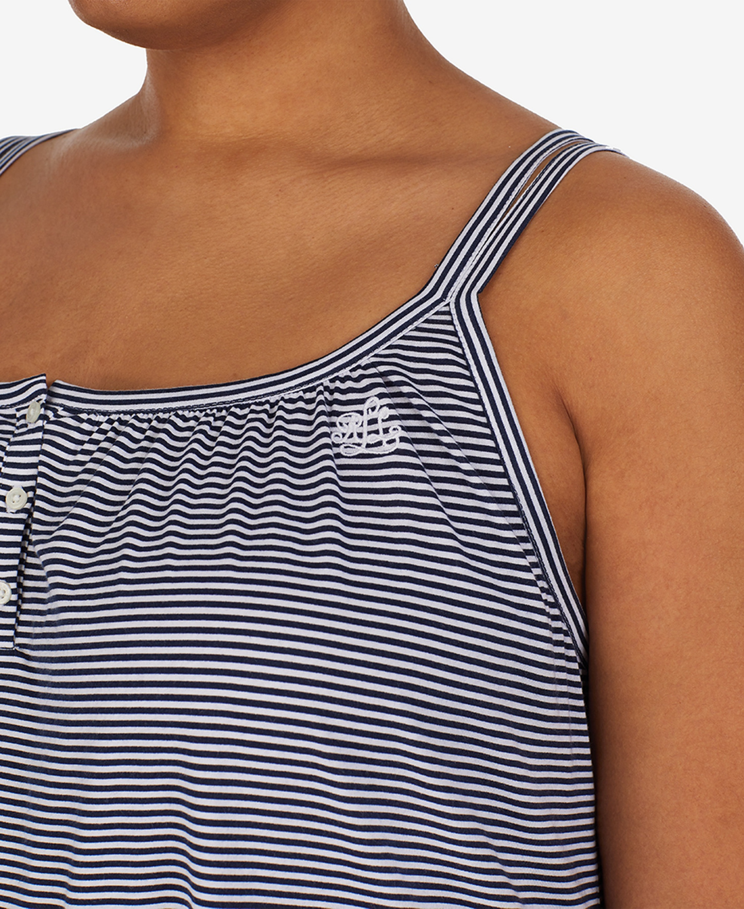 Lauren Ralph Lauren Cotton Knit Double-Strap Nightgown - Dark blue / Stripe
