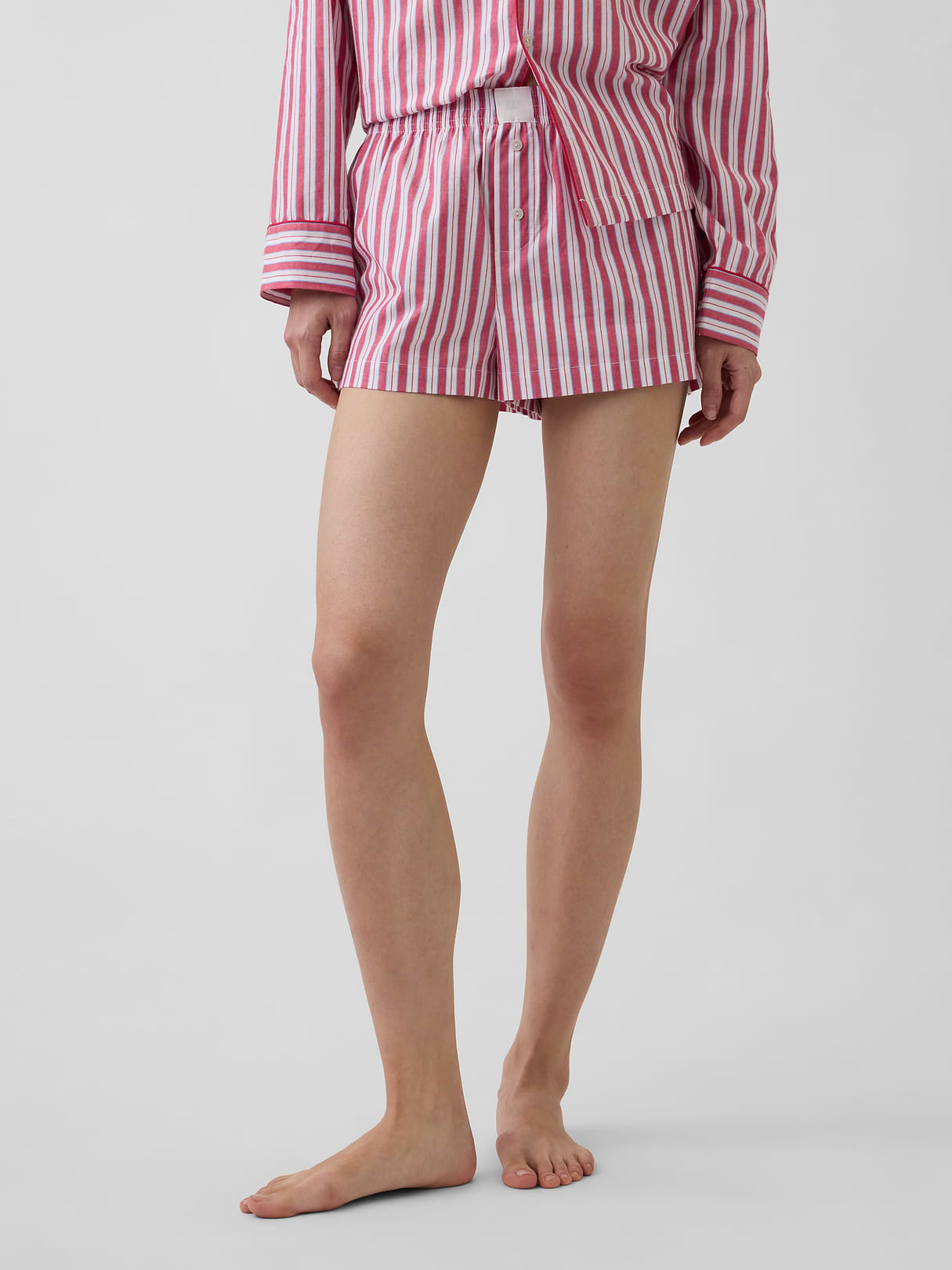 Poplin PJ Boxer Shorts - Red & blue stripe