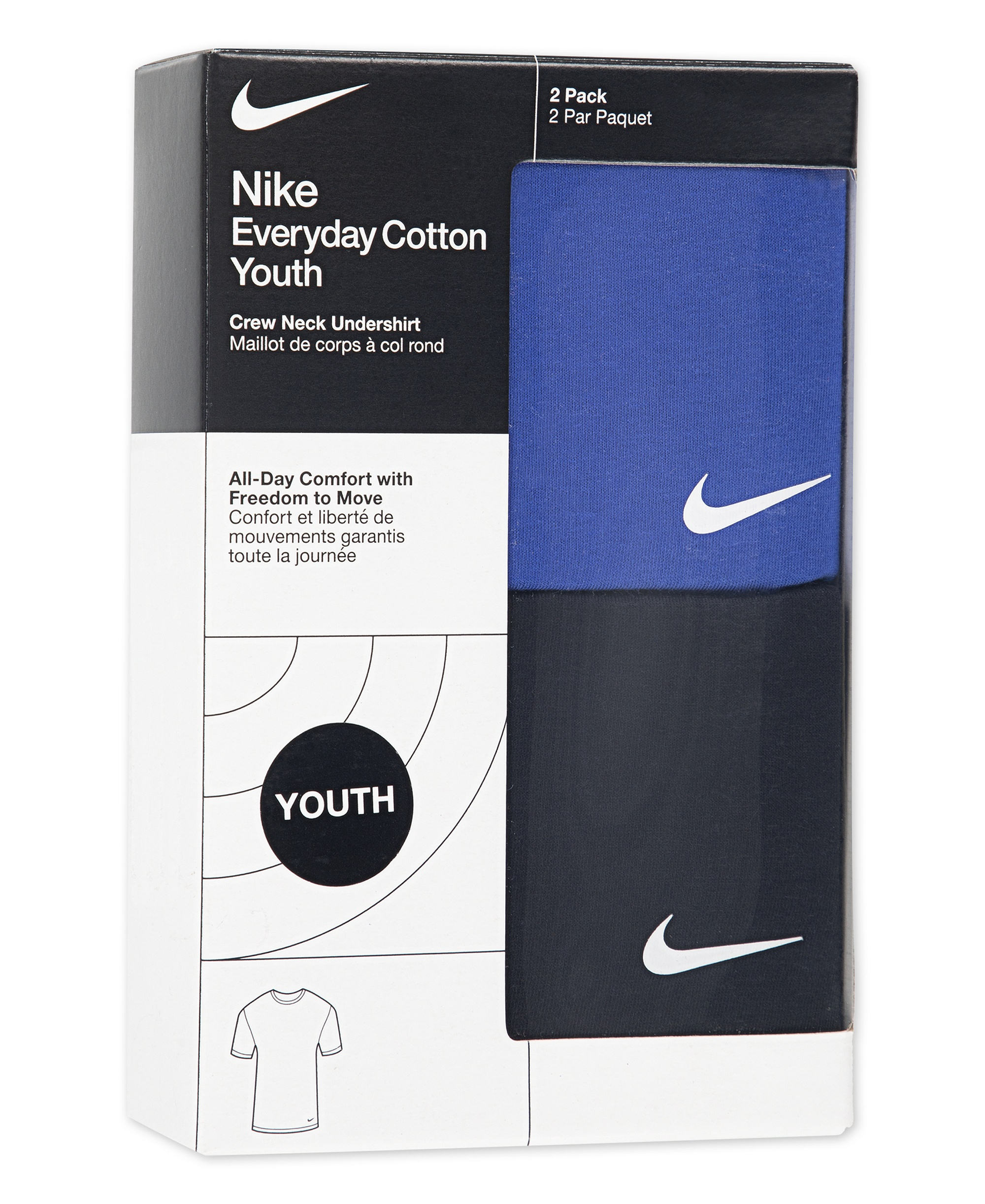 Nike Boys' 8-20 Crewneck Short-Sleeve Undershirt, 2-Pack - Game Royal/Black