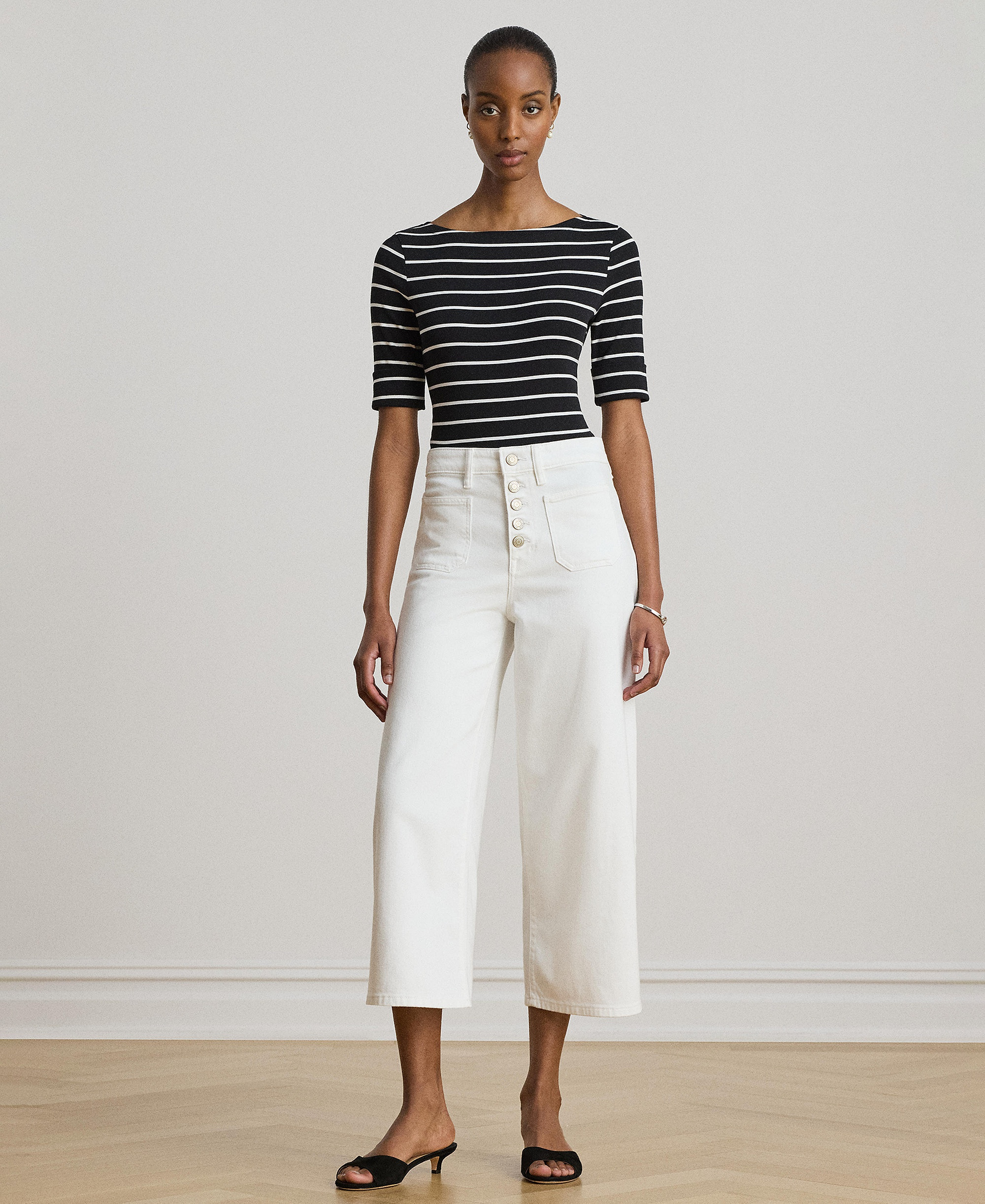 Lauren Ralph Lauren Women's Striped Boat Neck Top - White/Black