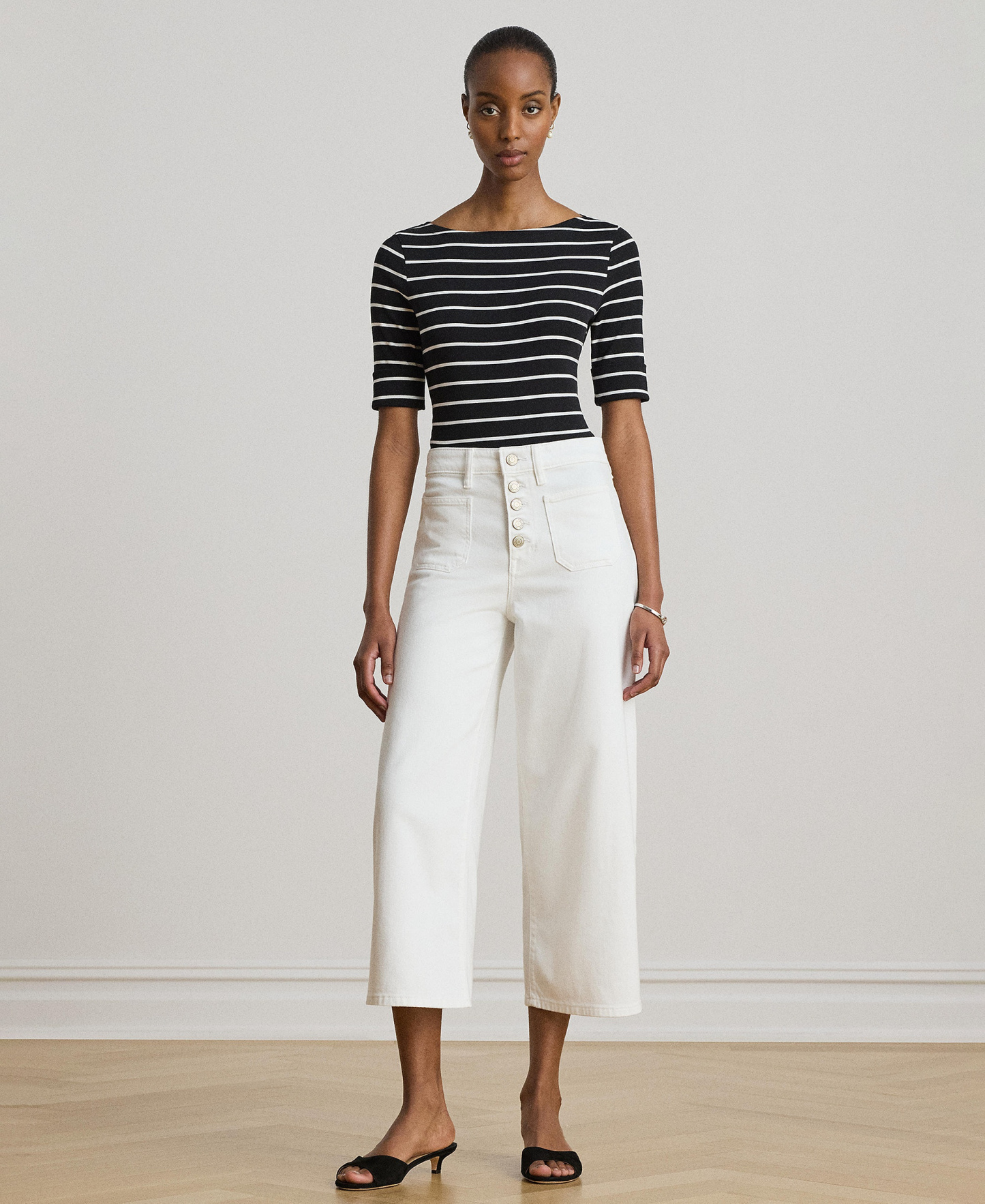 Lauren Ralph Lauren Women's Striped Boat Neck Top - White/Black