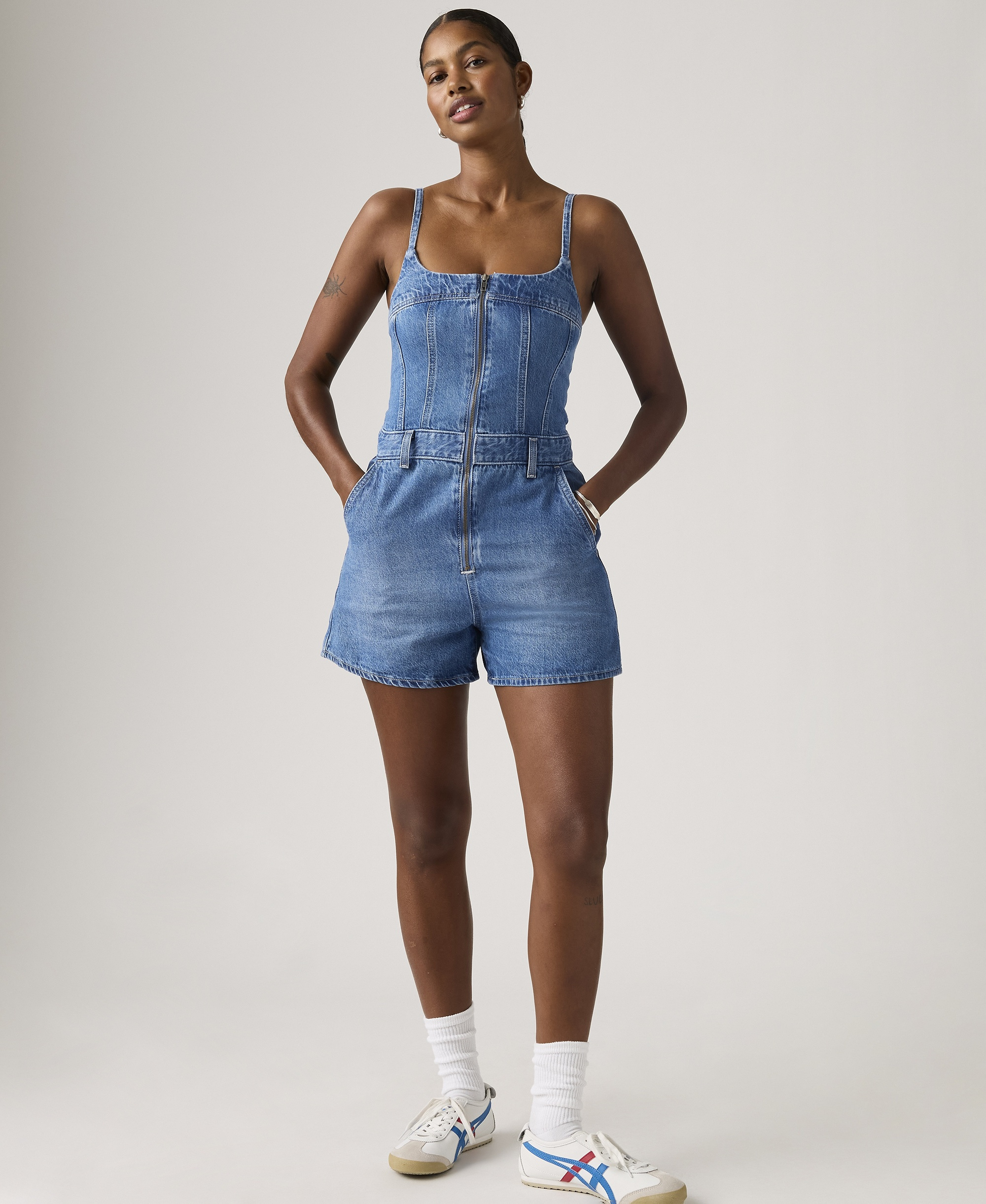 Levi's Women's Jadine Square Neck Front-Zip Cotton Romper - Vintage Vibe