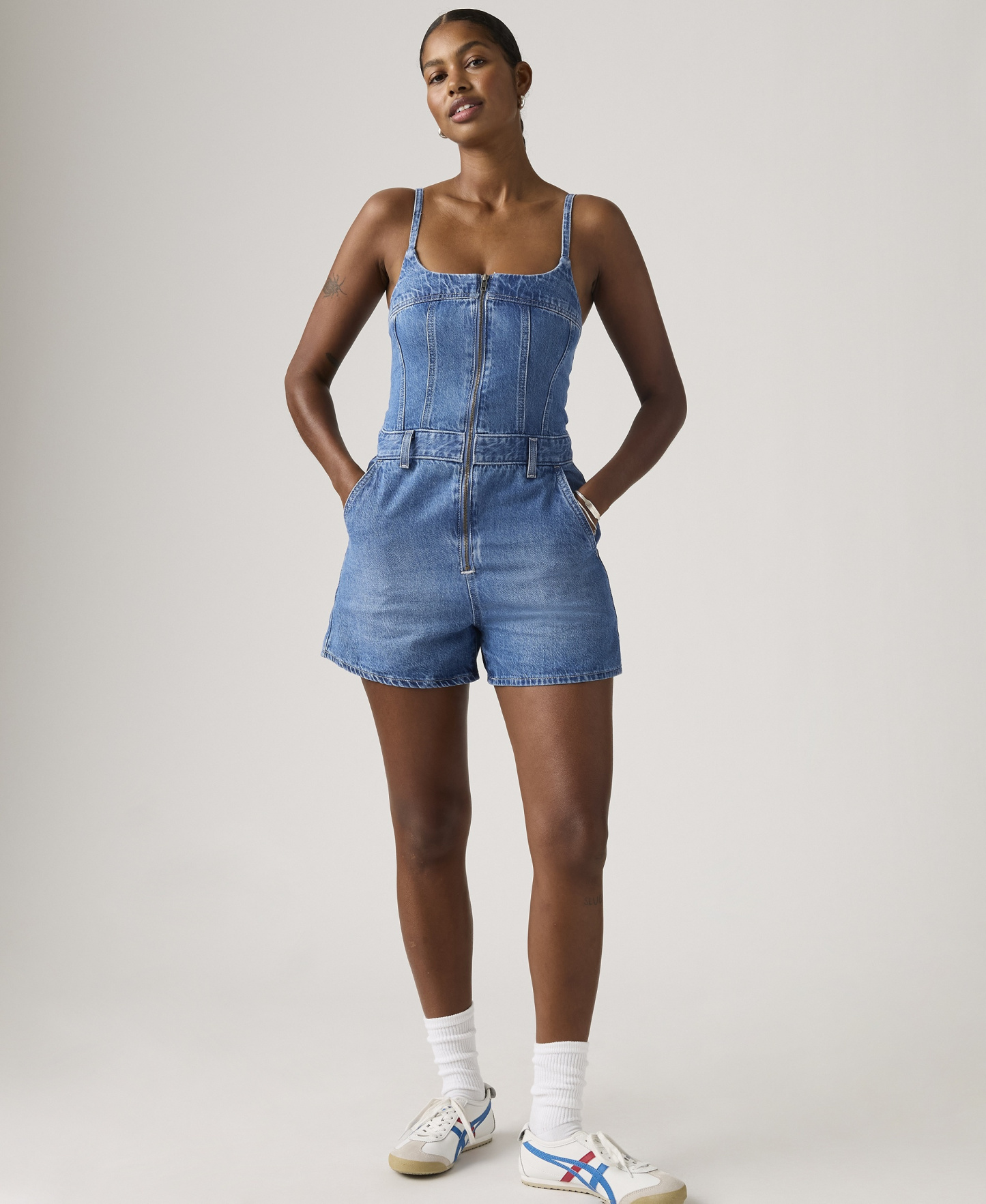Levi's Women's Jadine Square Neck Front-Zip Cotton Romper - Vintage Vibe