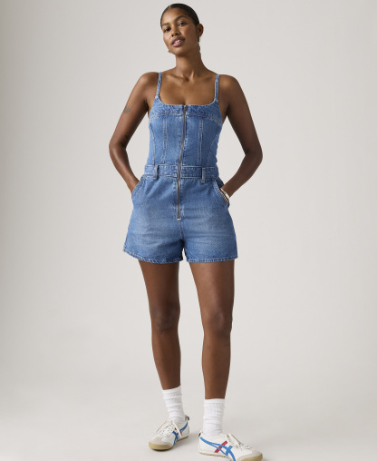 Levi's Women's Jadine Square Neck Front-Zip Cotton Romper - Vintage Vibe