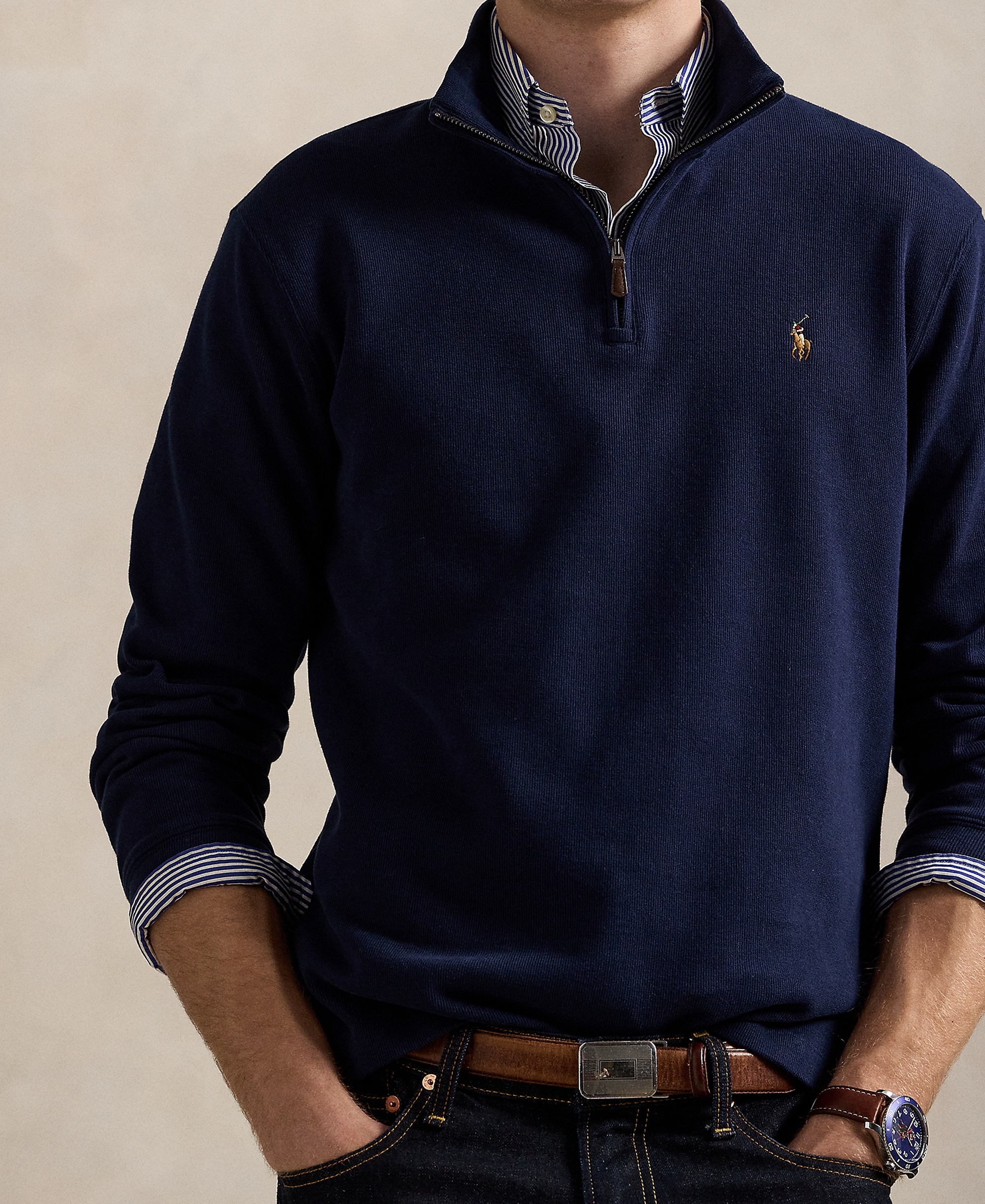 Polo Ralph Lauren Men's Estate-Rib Cotton Quarter-Zip Sweater - Crusie Navy