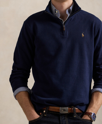 Polo Ralph Lauren Men's Estate-Rib Cotton Quarter-Zip Sweater - Crusie Navy