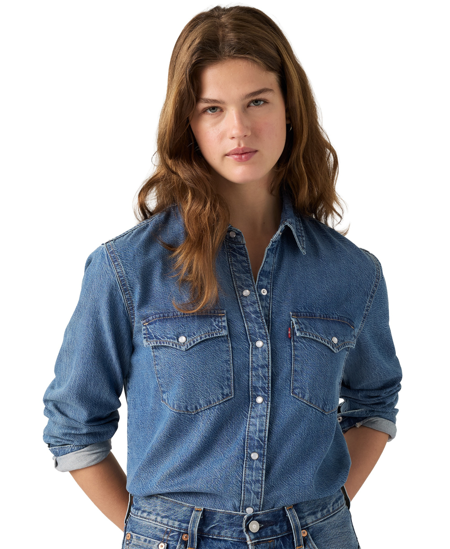 Levi's Women's Evans Relaxed Western Long-Sleeve Denim Shirt - Easy Trail Mid