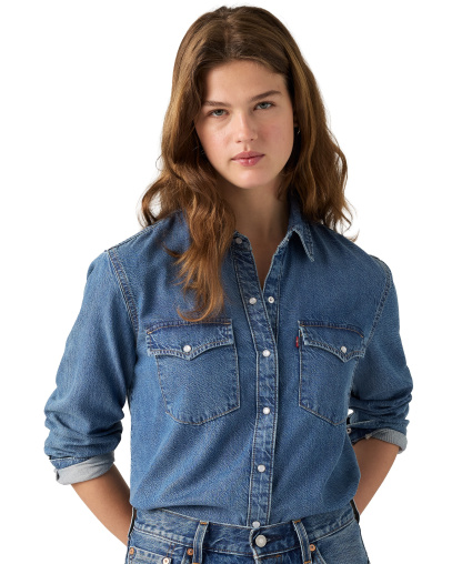 Levi's Women's Evans Relaxed Western Long-Sleeve Denim Shirt - Easy Trail Mid