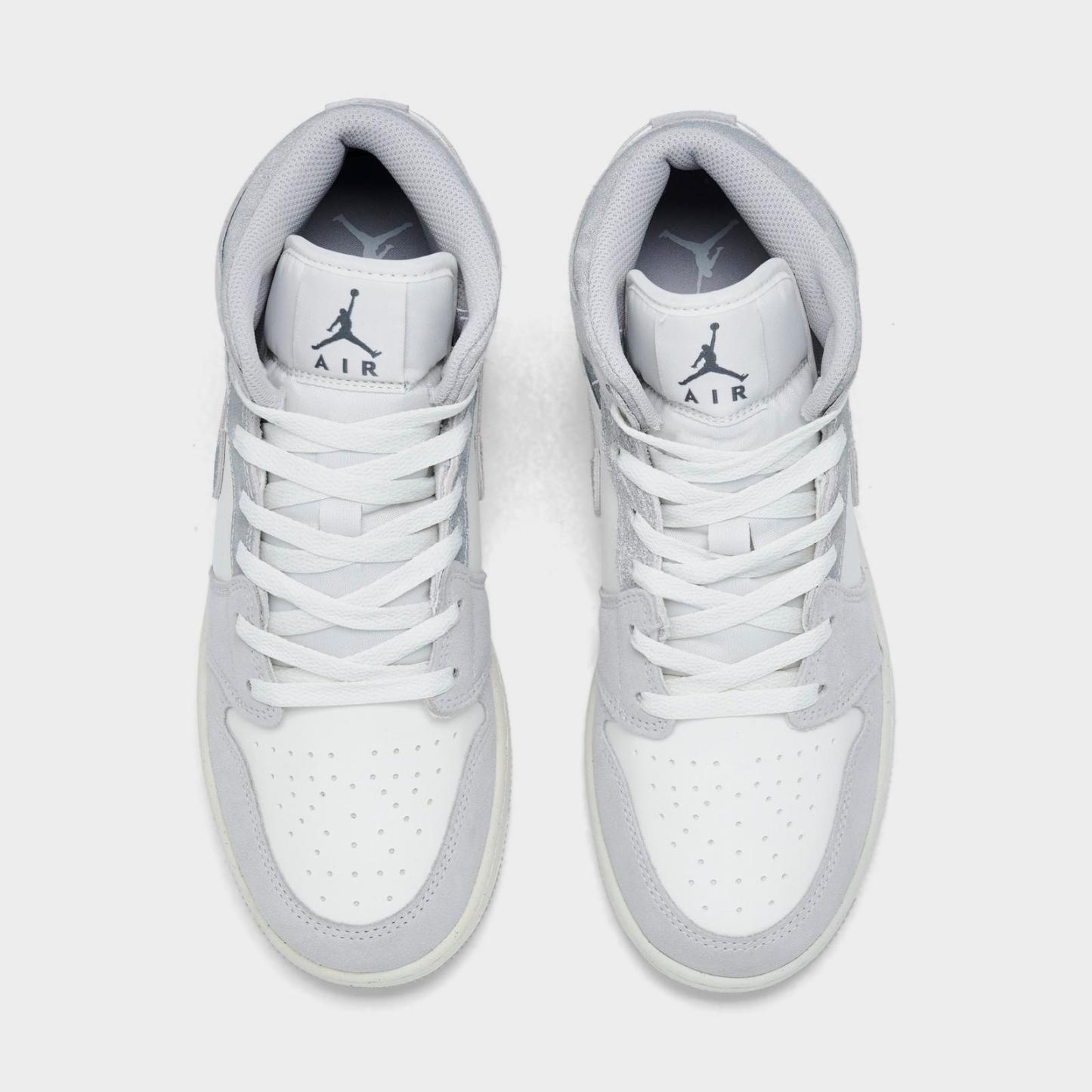 Big Kids' Air Jordan Retro 1 Mid SE Casual Shoes - Neutral Grey/Sail/Smoke Grey - view 5