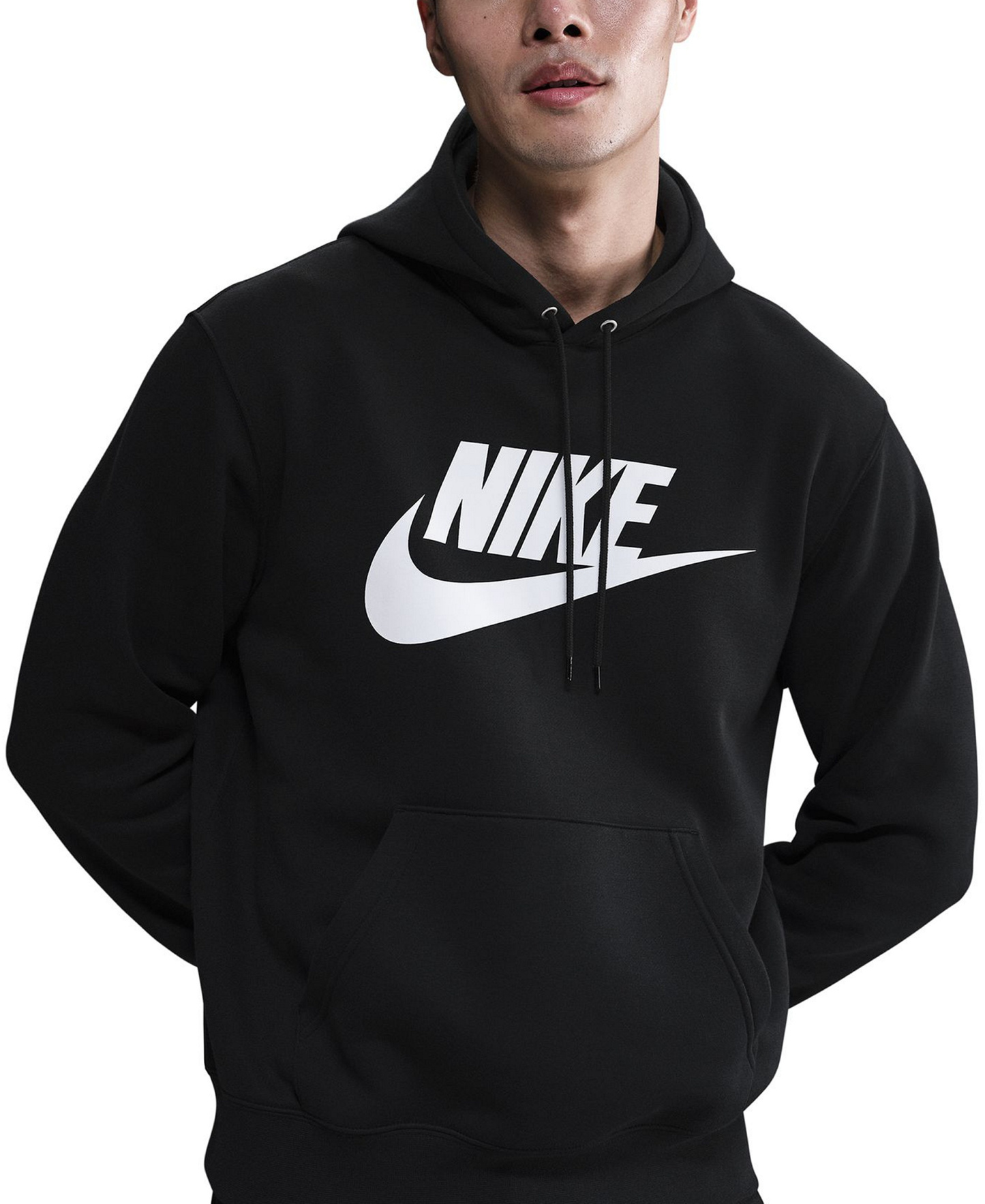 Nike Men's Club Fleece Standard-Fit Logo-Print Hoodie - Black/white