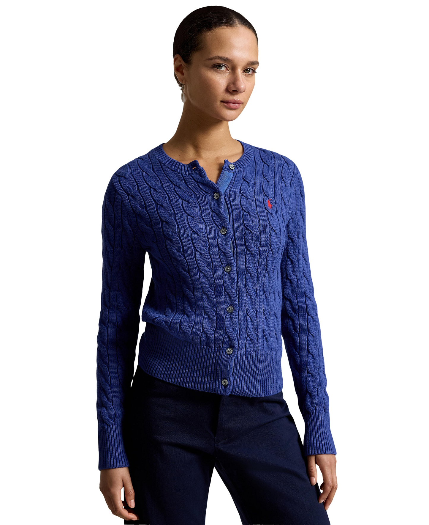 Polo Ralph Lauren Women's Cable-Knit Cotton Crewneck Cardigan Sweater - Charter Blue