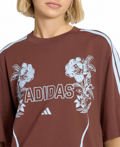 adidas Women's Farm Gfx Tee 2 Retro Graphic-Print 3-Stripes Crewneck T-Shirt - AUBURN/CLE