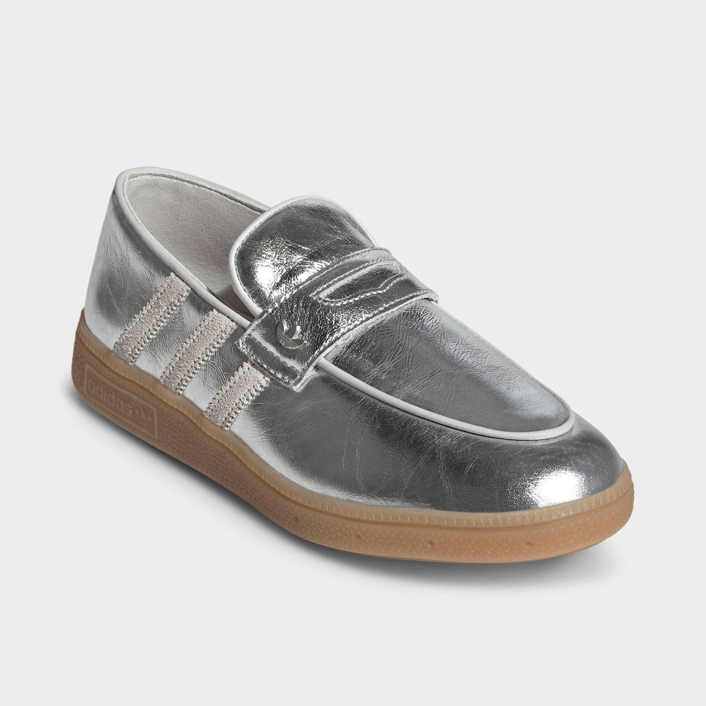 Women's adidas Originals Handball Spezial Loafer Casual Shoes - Part 1 - Silver Metallic/Off White/Grey One - Both shoes facing left