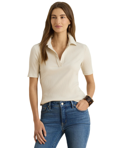 Lauren Ralph Lauren Women's Johnny Collar Polo T-Shirt - Mascarpone Cream