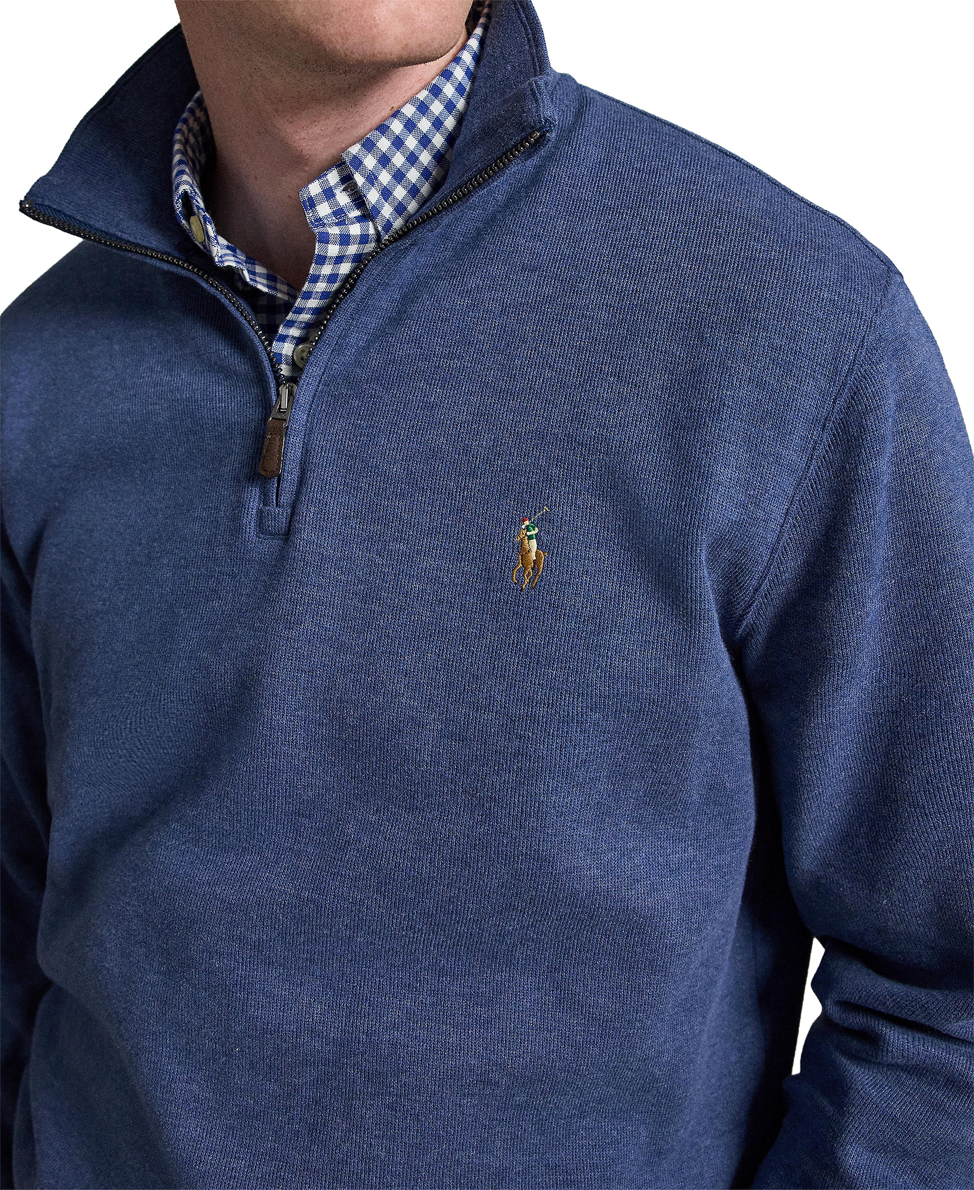 Polo Ralph Lauren Men's Estate-Rib Cotton Quarter-Zip Sweater - Derby Blue Heather