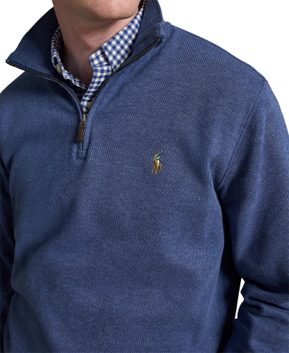 Polo Ralph Lauren Men's Estate-Rib Cotton Quarter-Zip Sweater - Derby Blue Heather