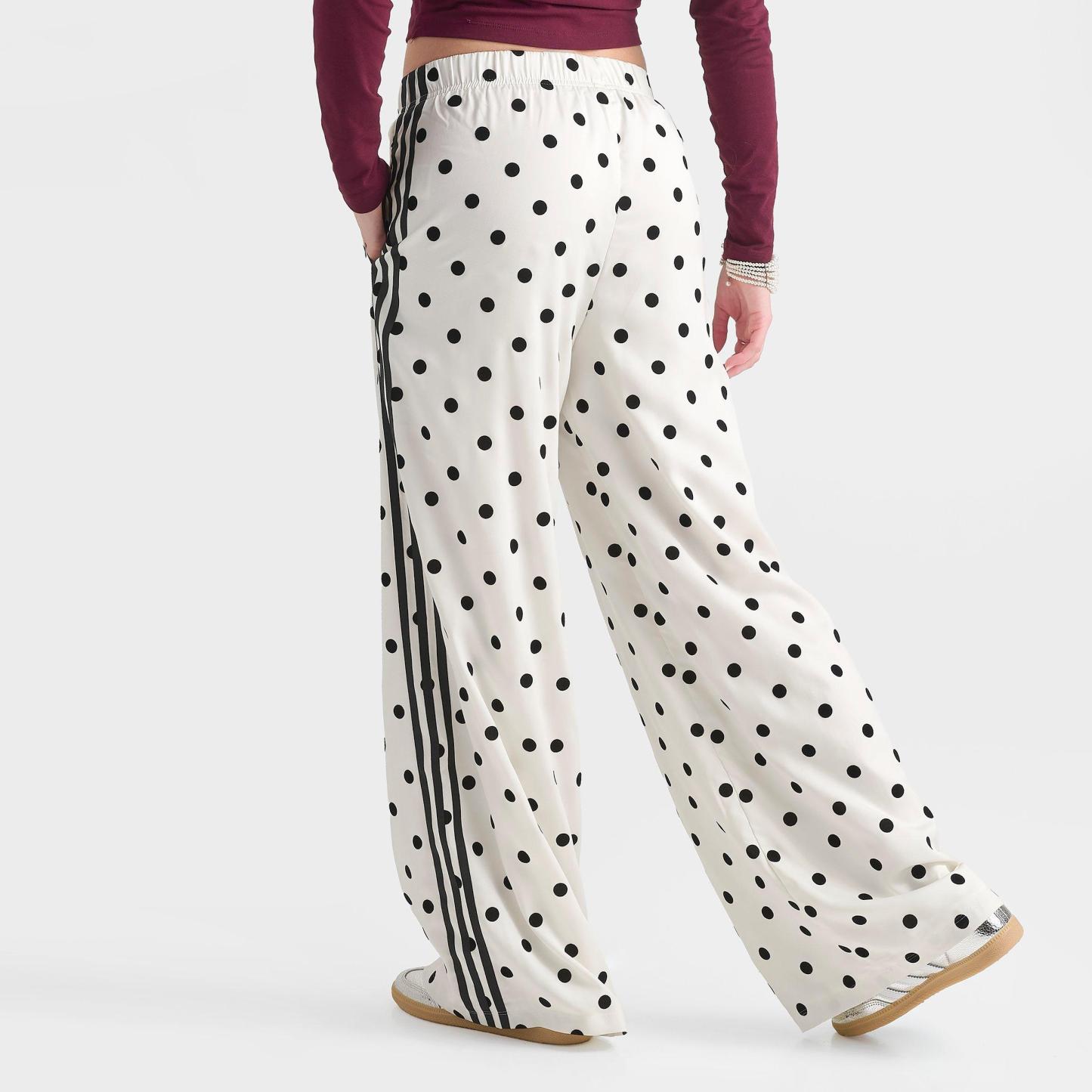 Women's adidas Originals Firebird Polka Dot Satin Wide-Leg Track Pants - Off White