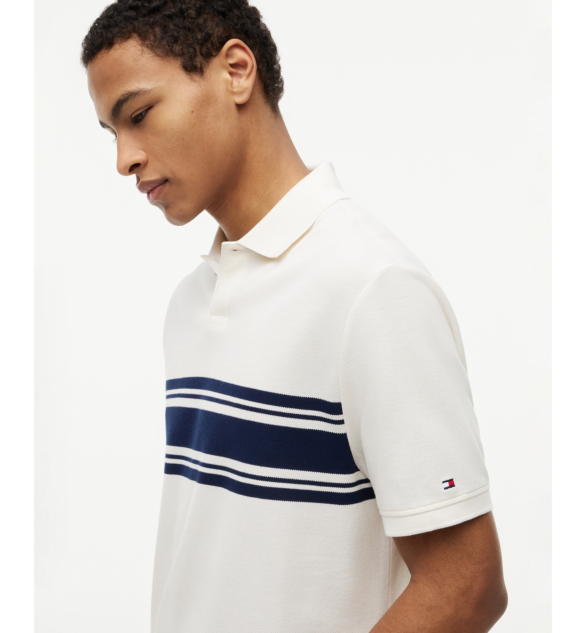 Tommy Hilfiger Men's Placed Breton Stripe Polo Shirt - Ivory Petal