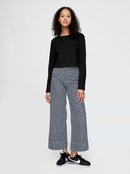 High Rise Stride Wide-Leg Ankle Jeans - Blue railroad stripe