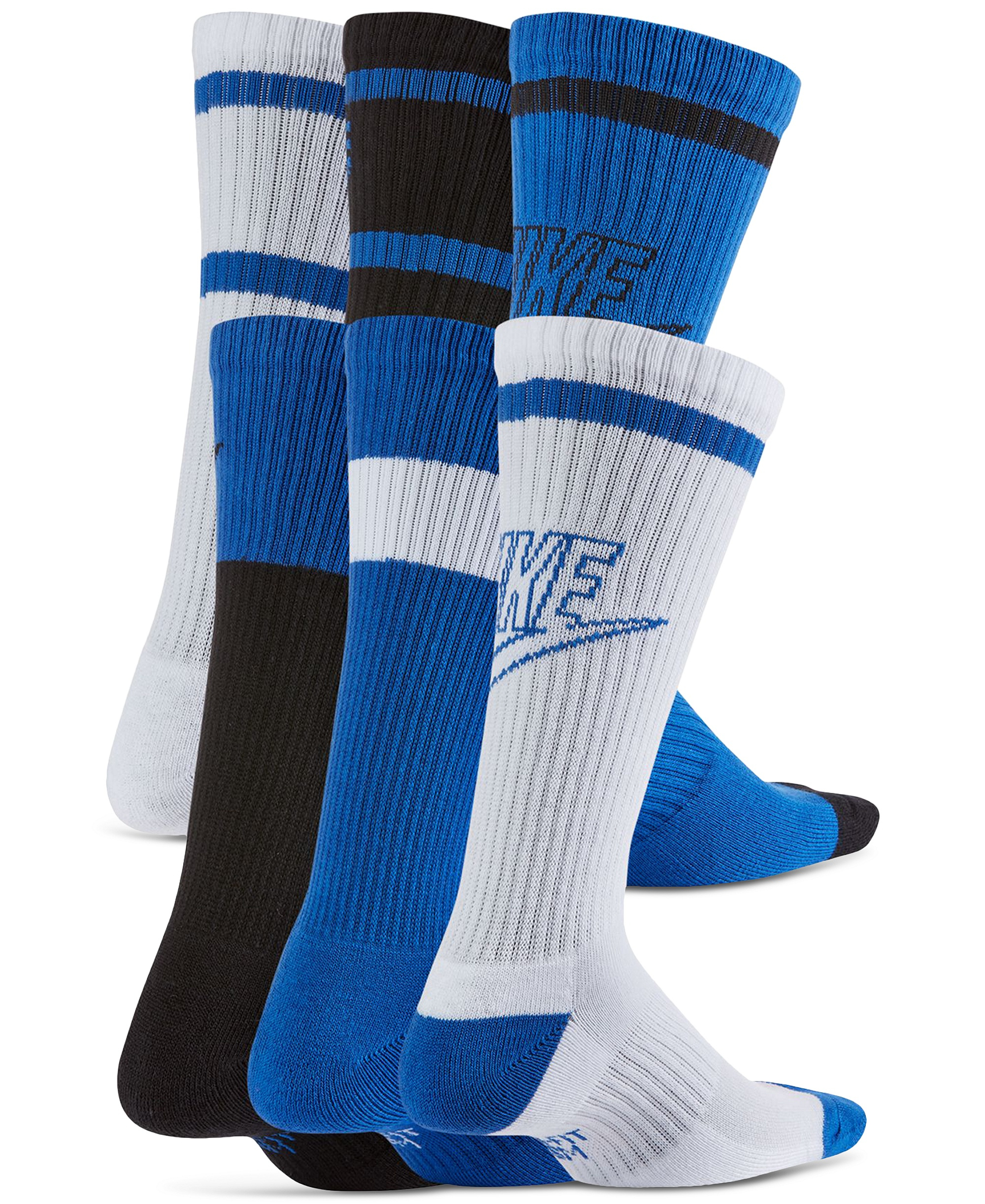 Nike Big Kids Everyday Cushioned Crew Socks, Pack of 6 - Multicolor Blue