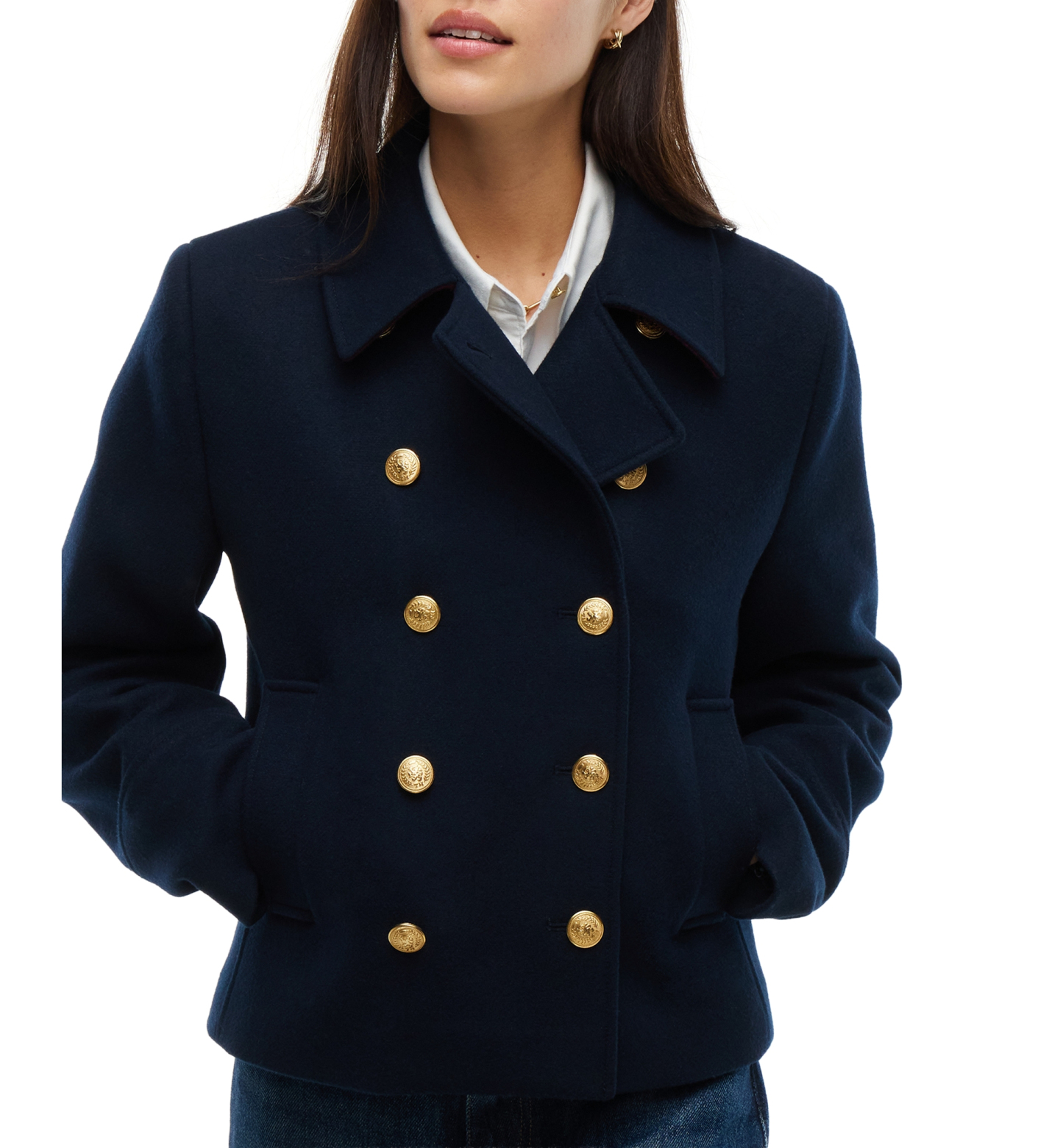 Tommy Hilfiger Women's American Icons Double-Breasted Wool-Blend Peacoat, Macy's Exclusive - Dark Blue