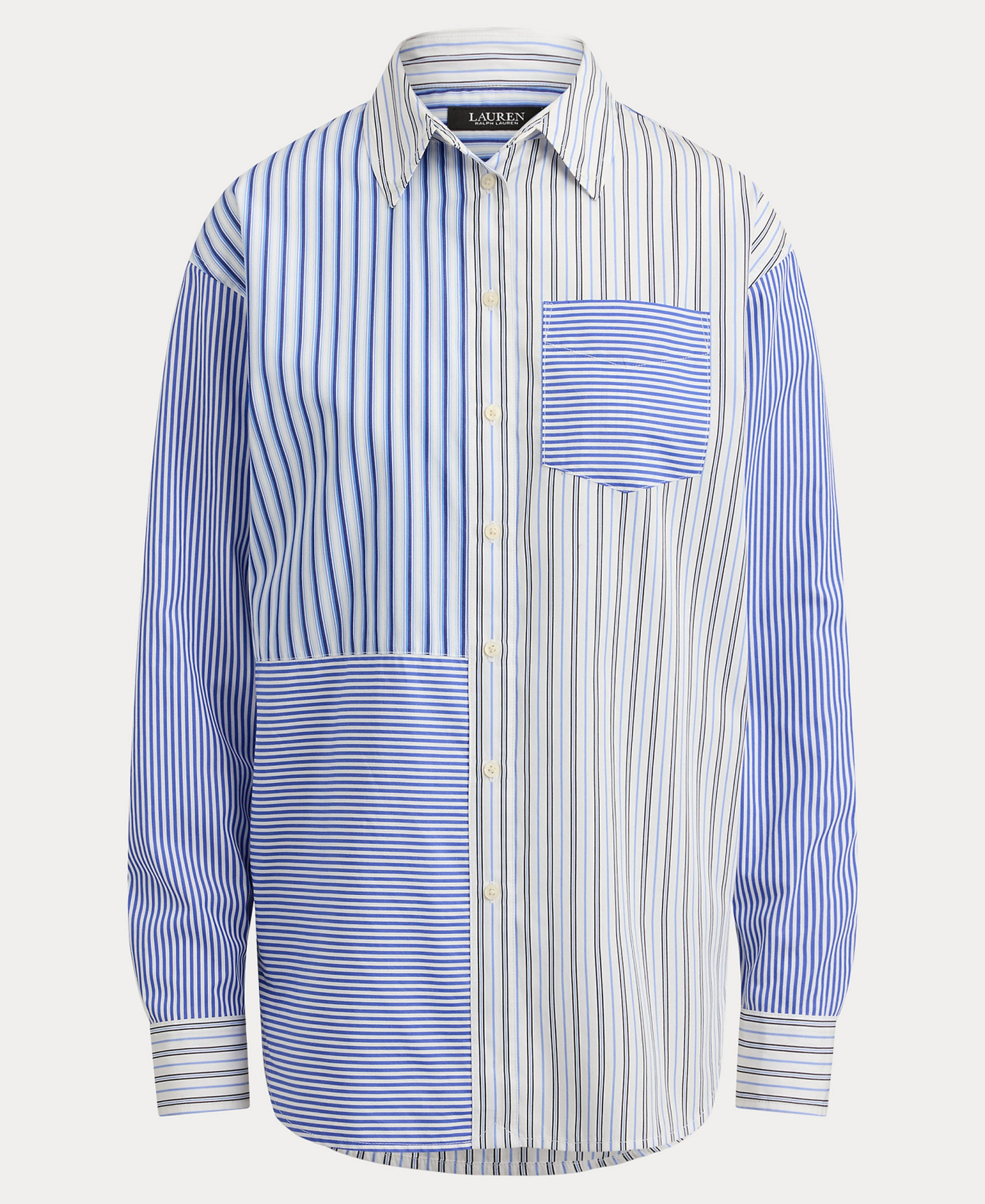 Lauren Ralph Lauren Women's Spread Collar Striped Broadcloth Shirt - Blue/White Multi