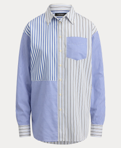 Lauren Ralph Lauren Women's Spread Collar Striped Broadcloth Shirt - Blue/White Multi