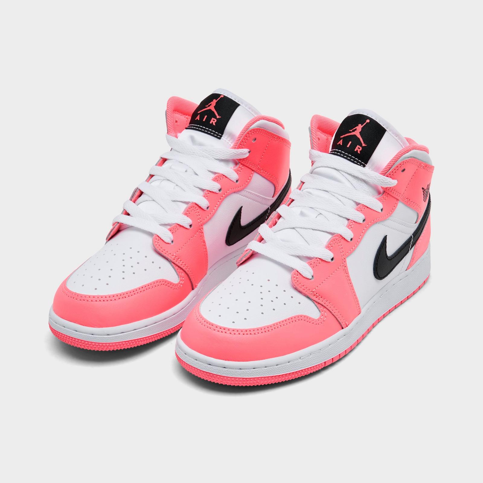 Big Kids' Air Jordan Retro 1 Mid Casual Shoes - Pink Gaze/Black/White - view 2