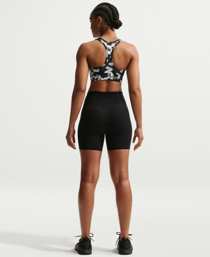 Nike Women's Swoosh Medium Support Padded Printed Sports Bra - Black/White