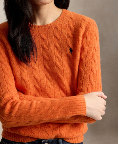 Polo Ralph Lauren Women's Cable Wool-Cashmere Crew Neck Sweater - Orange Rust Heather