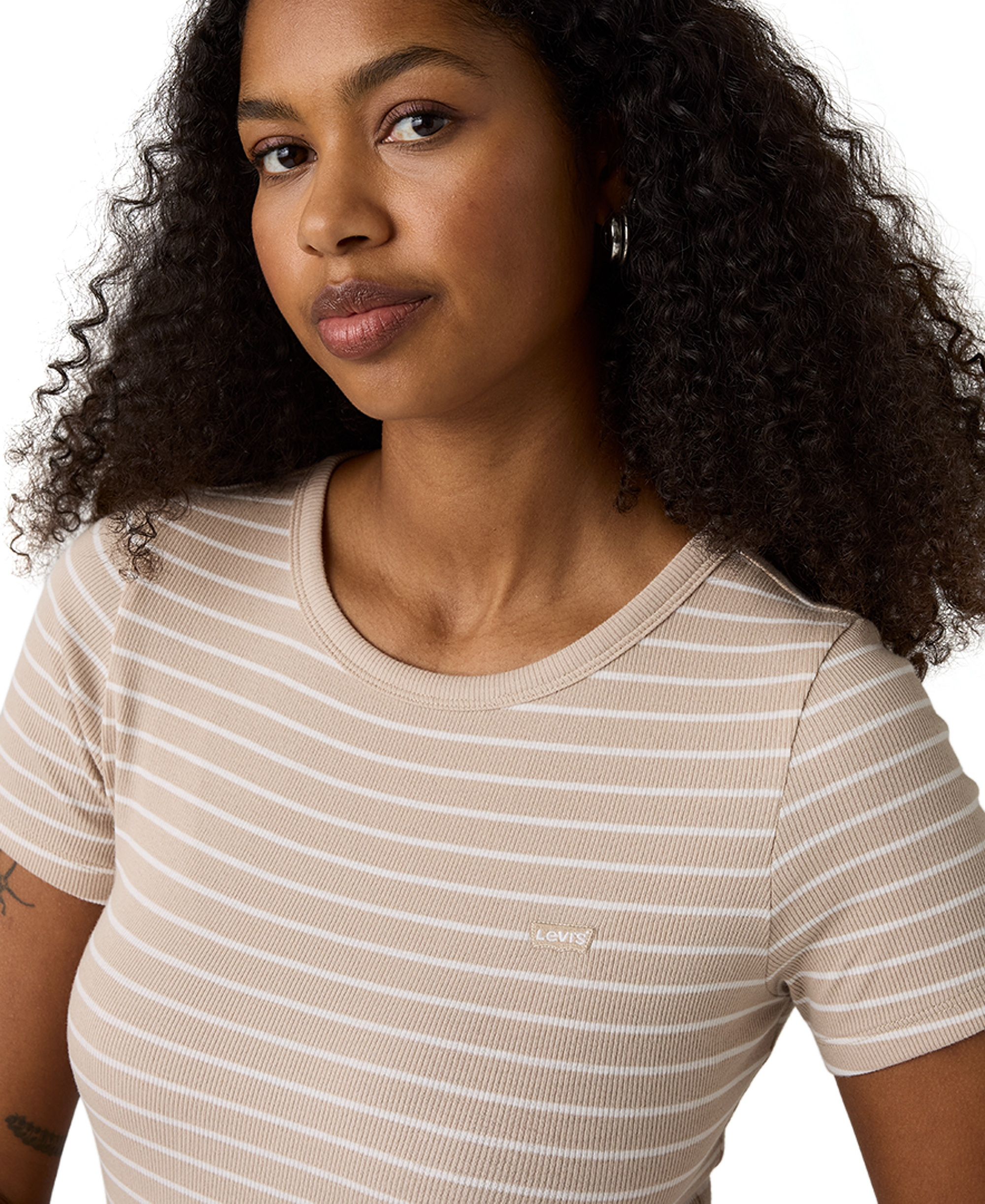 Levi's Women's Hayes Slim-Fit Short-Sleeve Crewneck T-Shirt - Gemini Stripe Chateau Gray