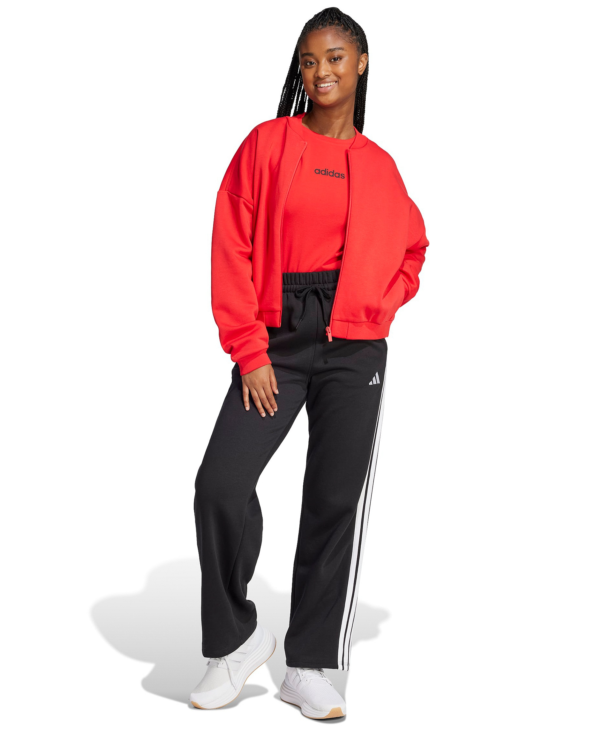 adidas Women's Essentials 3-Stripes Fleece Slim Pants - Black