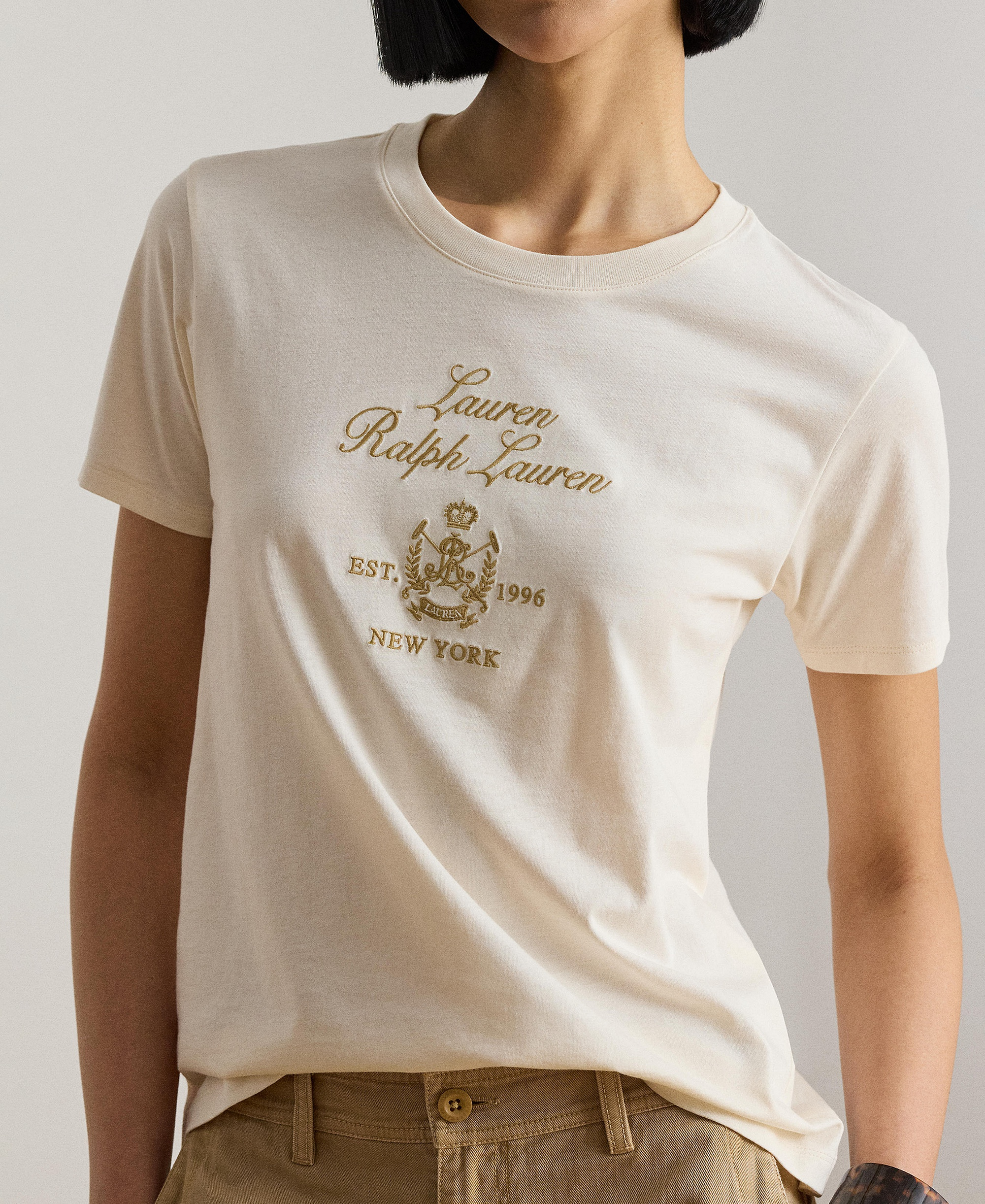 Lauren Ralph Lauren Women's Crewneck Short-Sleeve T-Shirt - Mascarpone Cream