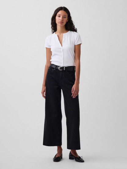 High Rise Stride Wide-Leg Ankle Jeans - Black