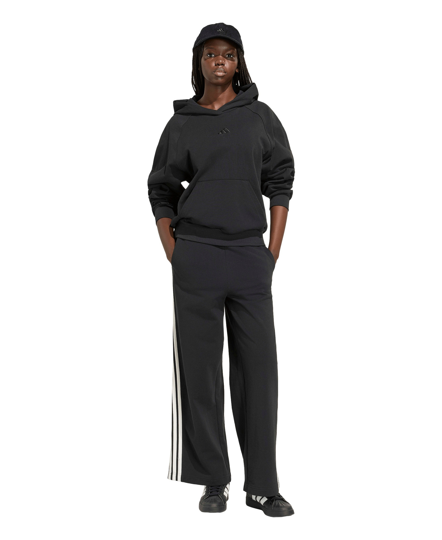 adidas Women's 3-Stripes Wide Pants - Black/Off White