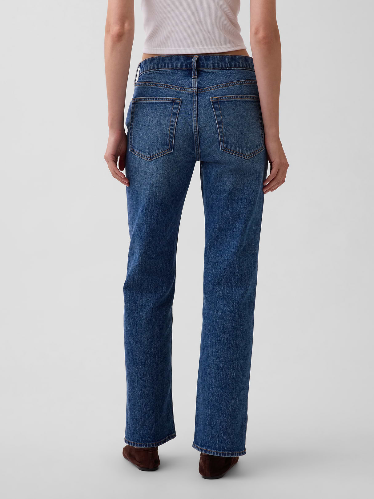 Mid Rise Relaxed Straight Jeans - Medium indigo