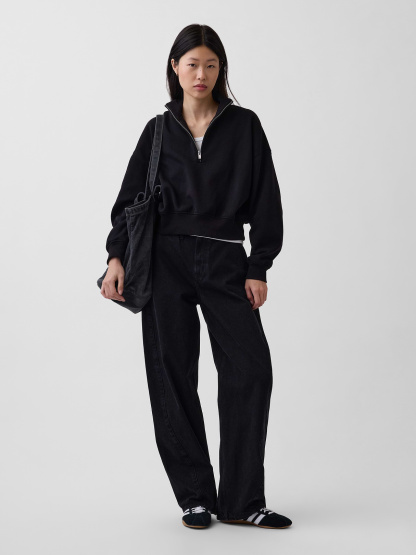 VintageSoft Oversized Half-Zip Wedge Pullover - Black