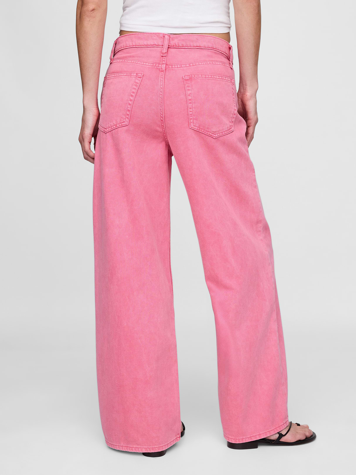 Mid Rise Denim Stripe Baggy Jeans - Sugar pink