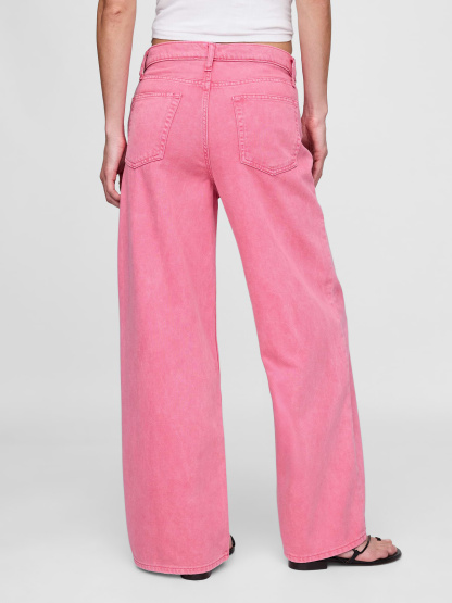 Mid Rise Denim Stripe Baggy Jeans - Sugar pink