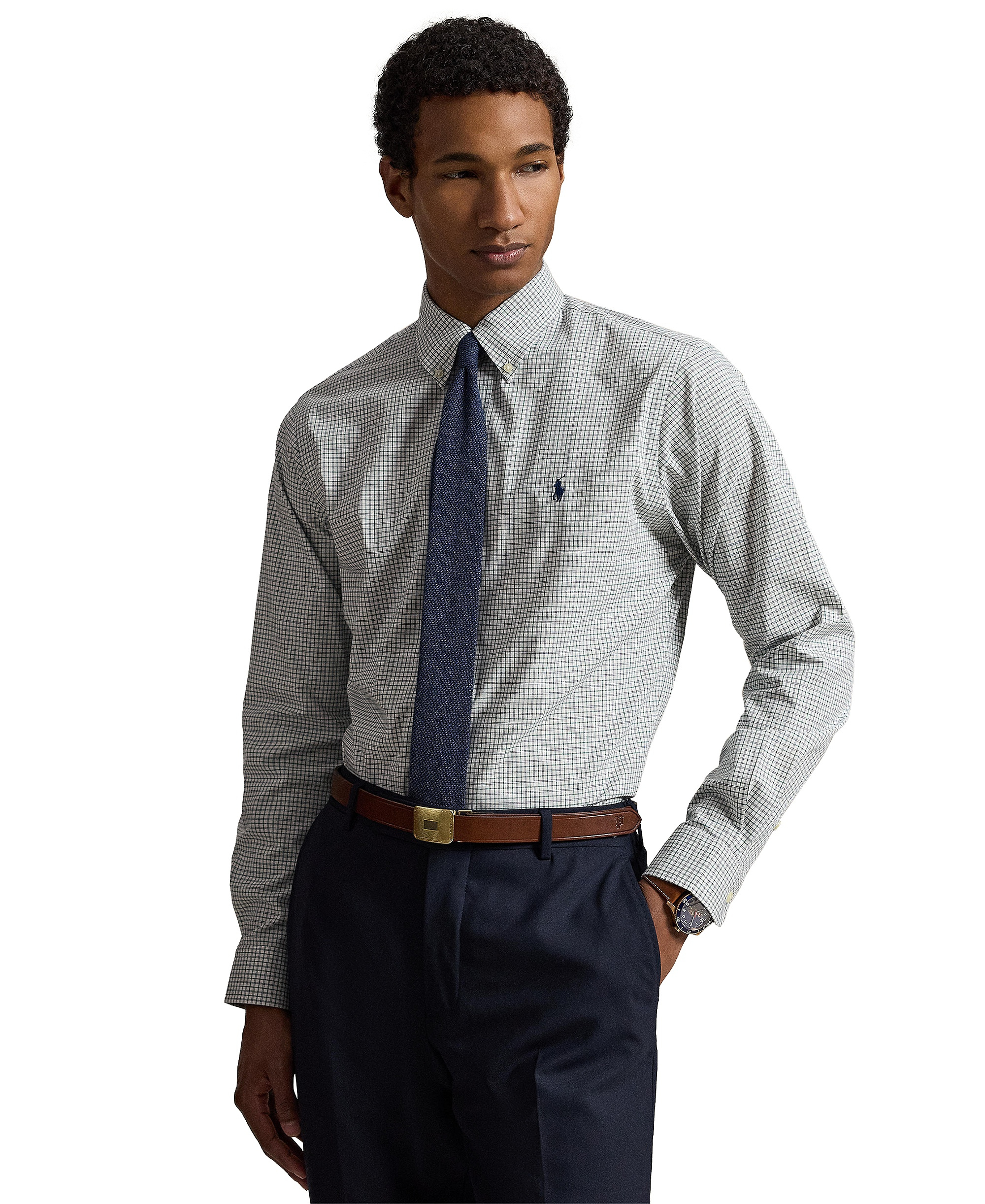 Polo Ralph Lauren Men's Stretch Poplin Shirt - White Green Multi