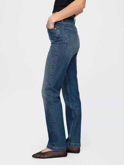 High Rise Twisted-Seam '90s Slim Straight Jeans - Belted dark rinse