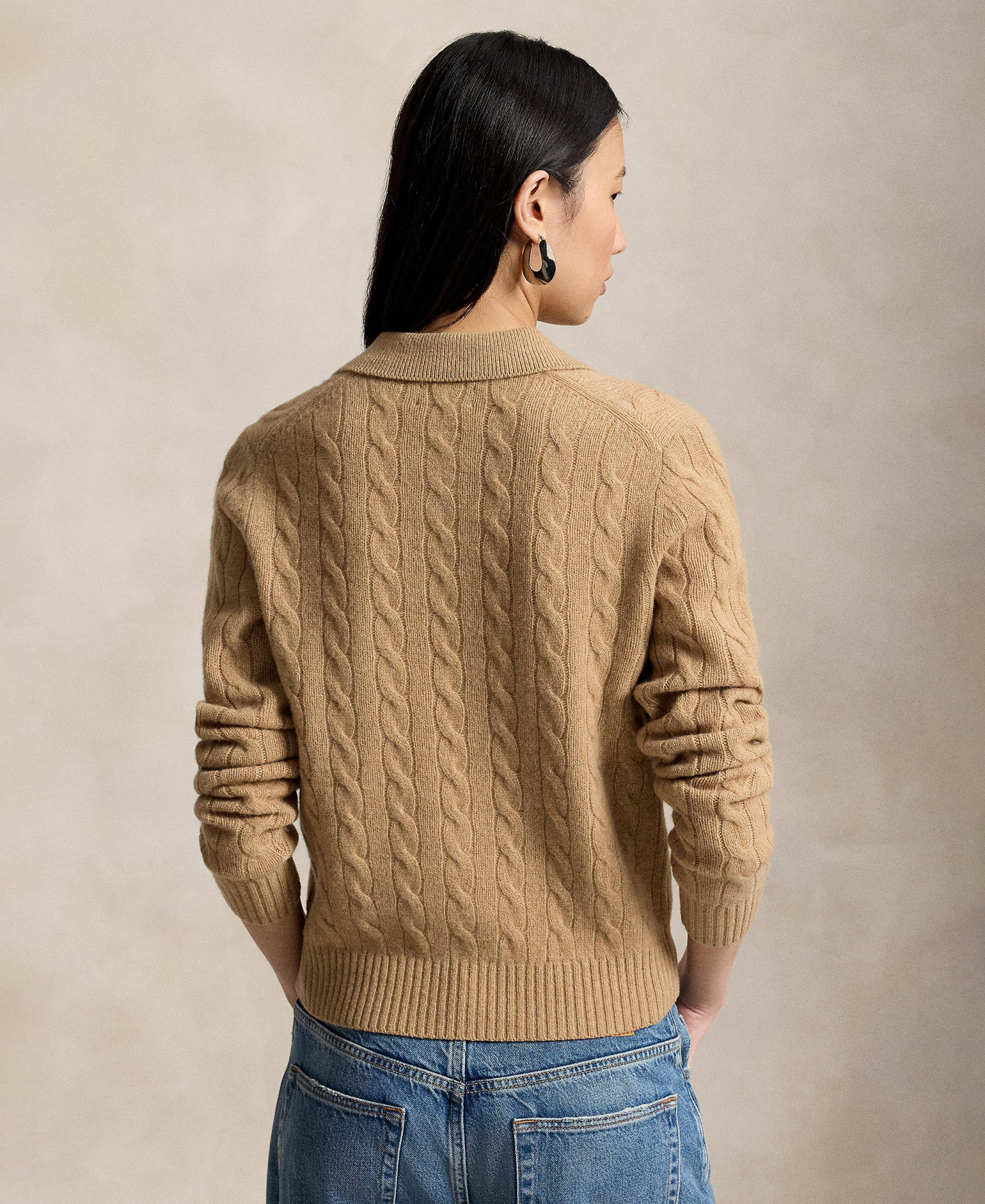 Polo Ralph Lauren Women's Cable-Knit Long-Sleeve Wool-Cashmere Sweater - Collection Camel Melange