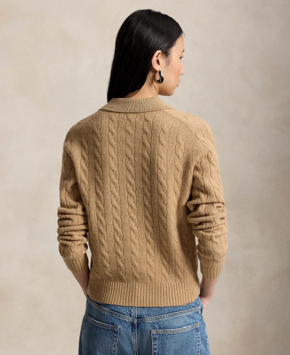 Polo Ralph Lauren Women's Cable-Knit Long-Sleeve Wool-Cashmere Sweater - Collection Camel Melange