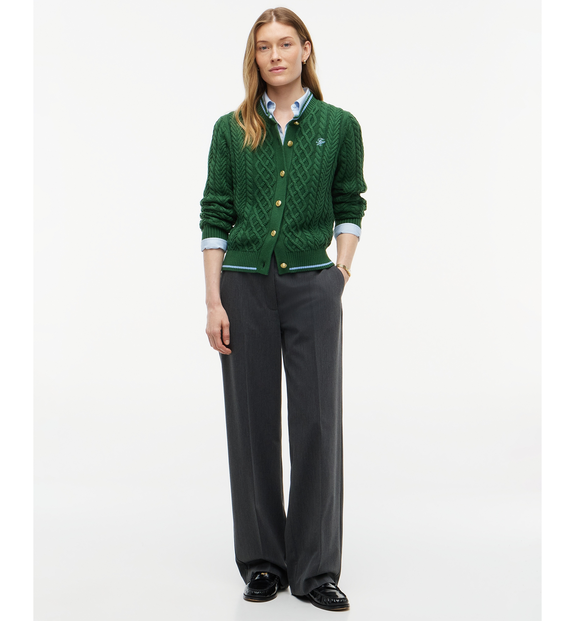 Tommy Hilfiger Women's Heritage Cable Long-Sleeve Cardigan Sweater - Deep Evergreen