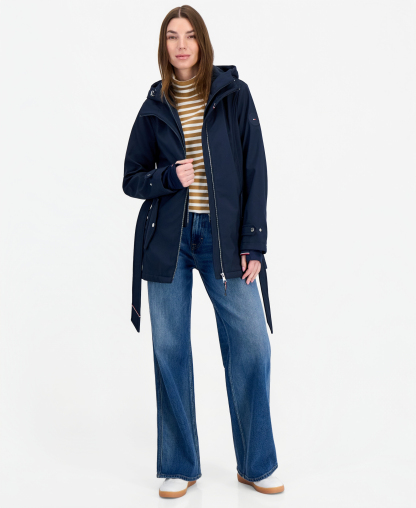 Tommy Hilfiger Women's Hooded Belted Softshell Coat, Created for Macy's - NAVY