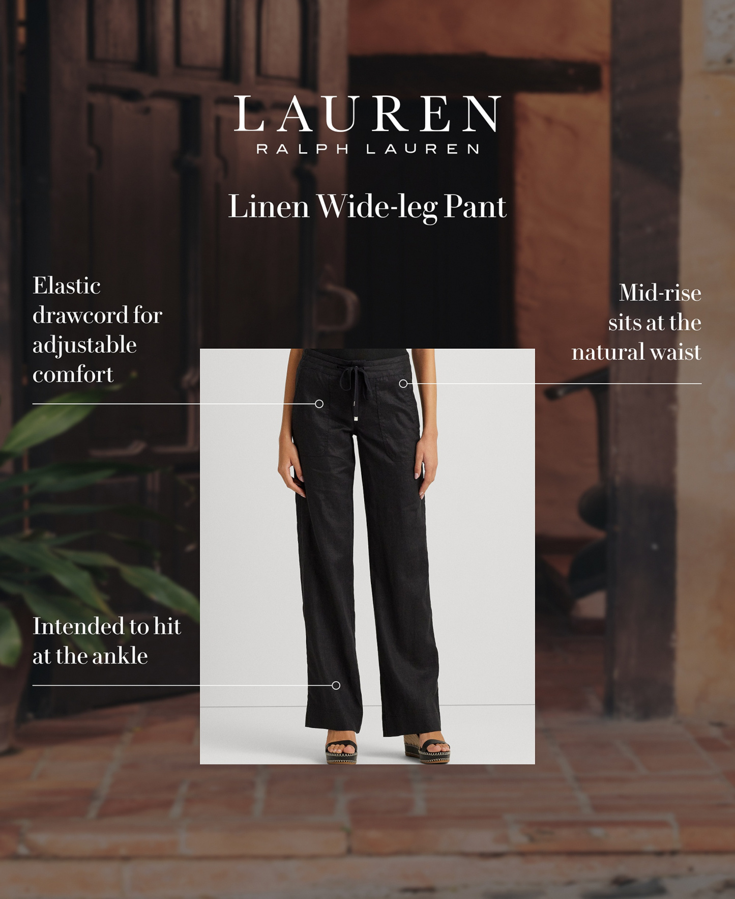 Lauren Ralph Lauren Women's Wide-Leg Linen Pants - Polo Black