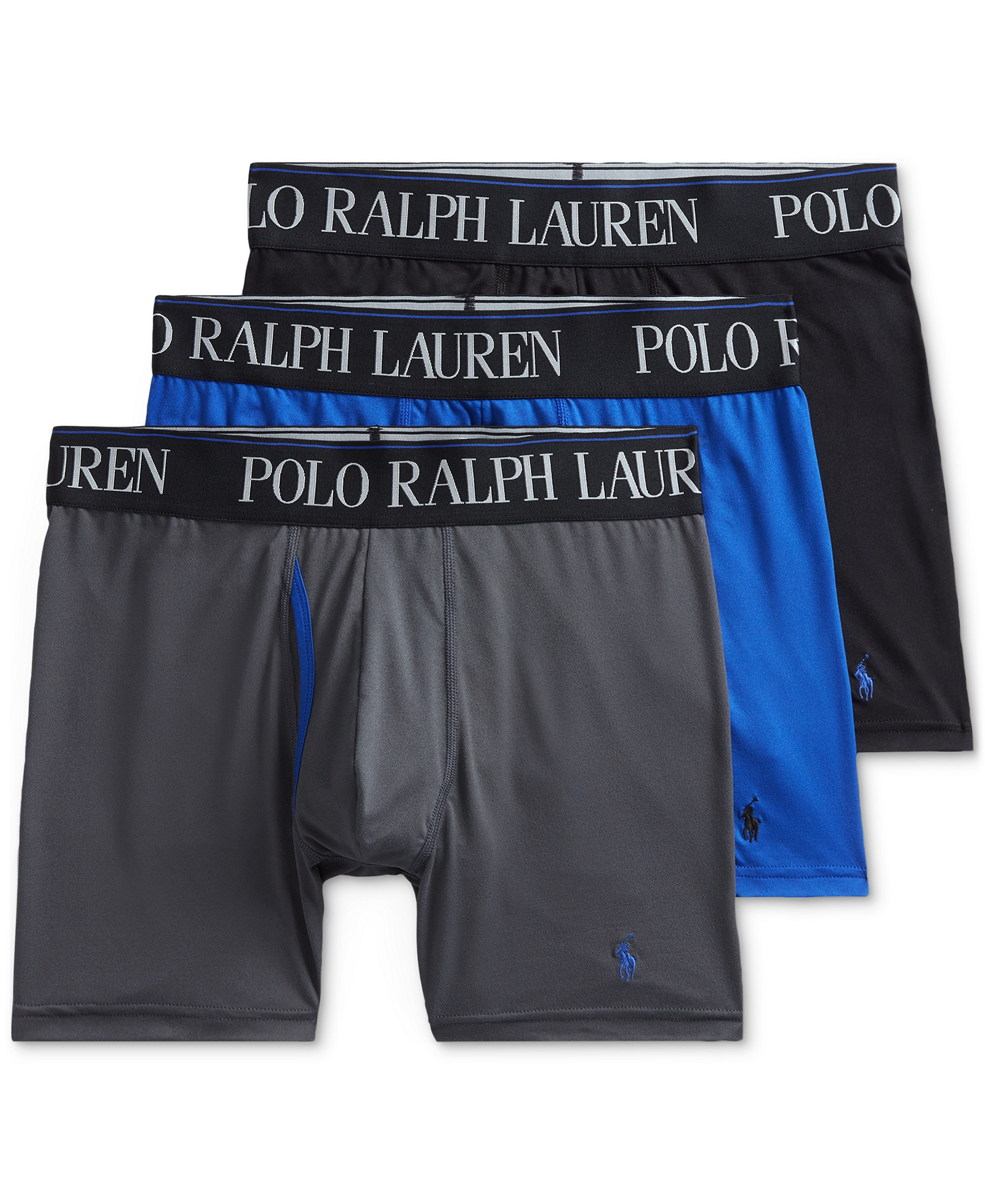 Polo Ralph Lauren Men's 3-Pack 4-D Flex Cool Microfiber Boxer Briefs - Charcoal /Rugby Royal /Polo Black