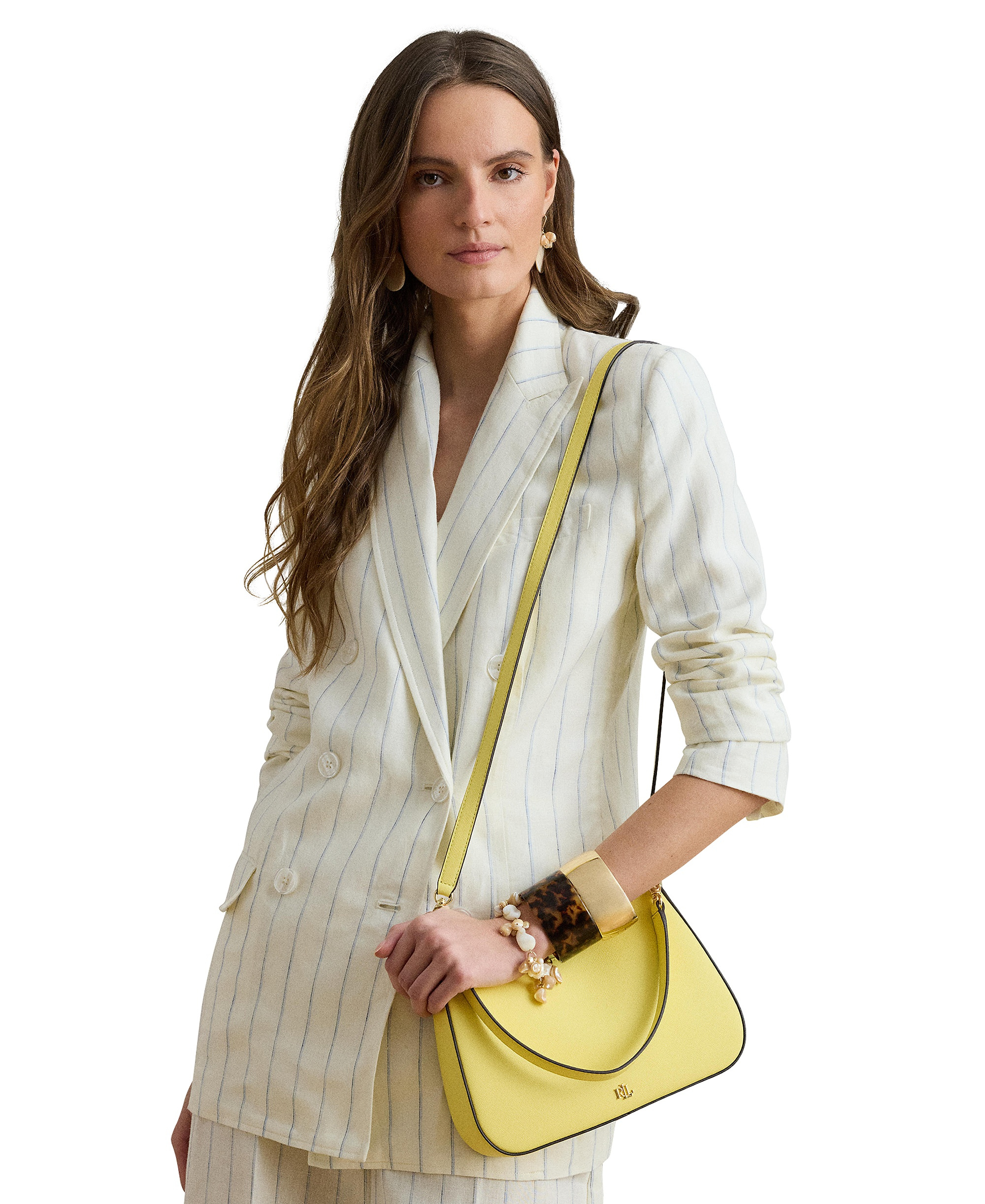 Lauren Ralph Lauren Danni Crosshatch Small Leather Slim Shoulder Handbag - Yellow