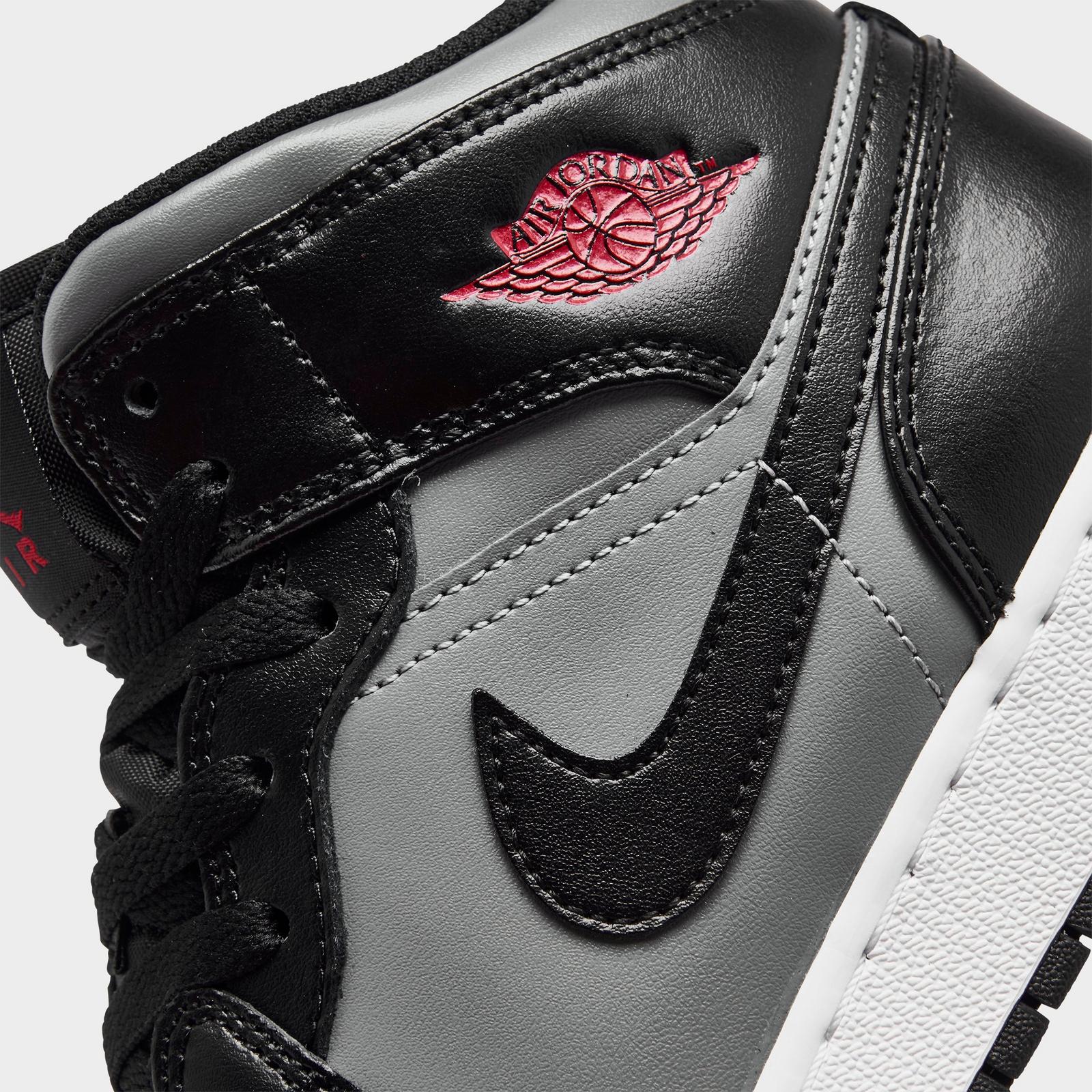 Big Kids' Air Jordan Retro 1 Mid Casual Shoes - Black/Gym Red/Particle Grey/White - view 3